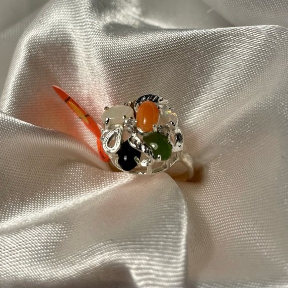 sterling Silver Jewelry - Multi Genuine confetti jade, coral, & opal Sterling Silver Ring  NWT Size 6